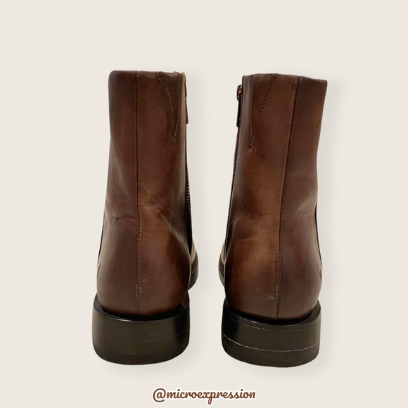 $359 Veronica Seam Short Brown Leather Moto Vintage Boho Zip Up Low Ankle Boot - Picture 5 of 11